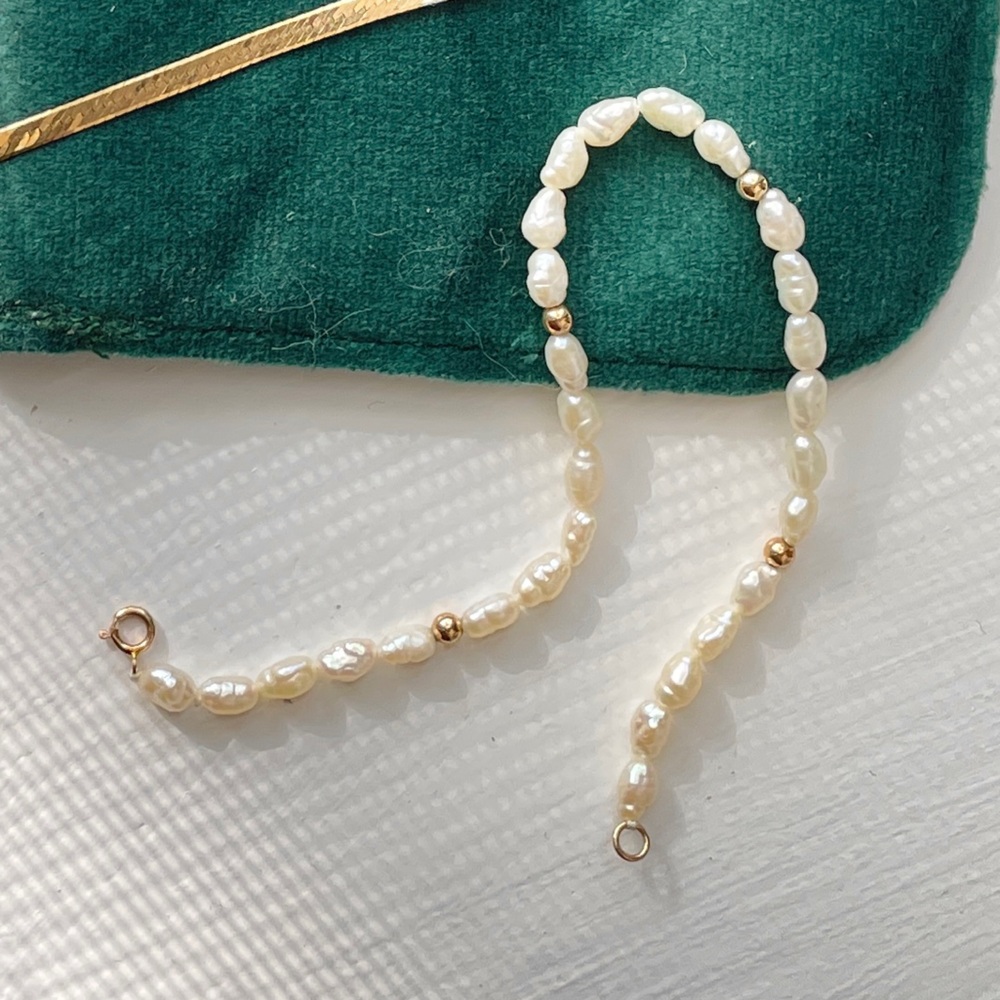 14k Solid Gold Beaded Freshwater Pearl Bracelet